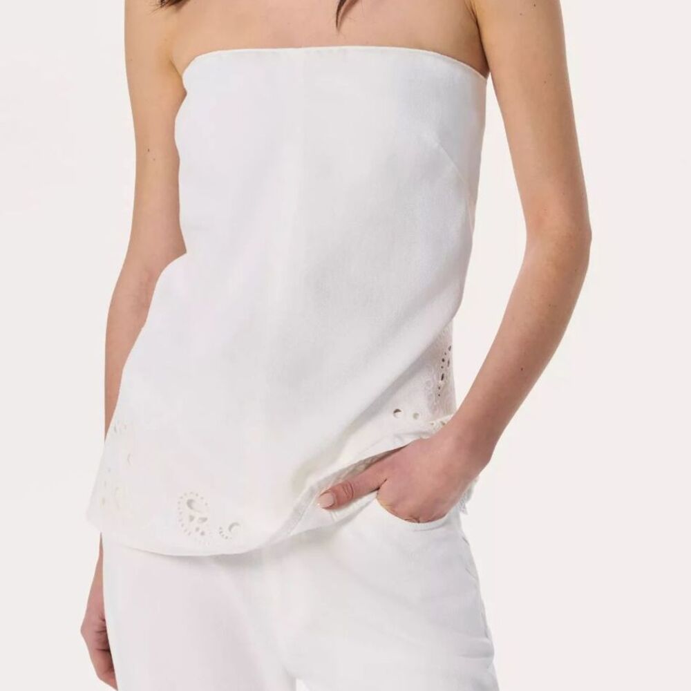 Rag & Bone Aurora Denim Top White Eyelet Strapless Cotton Lyocell Sz S